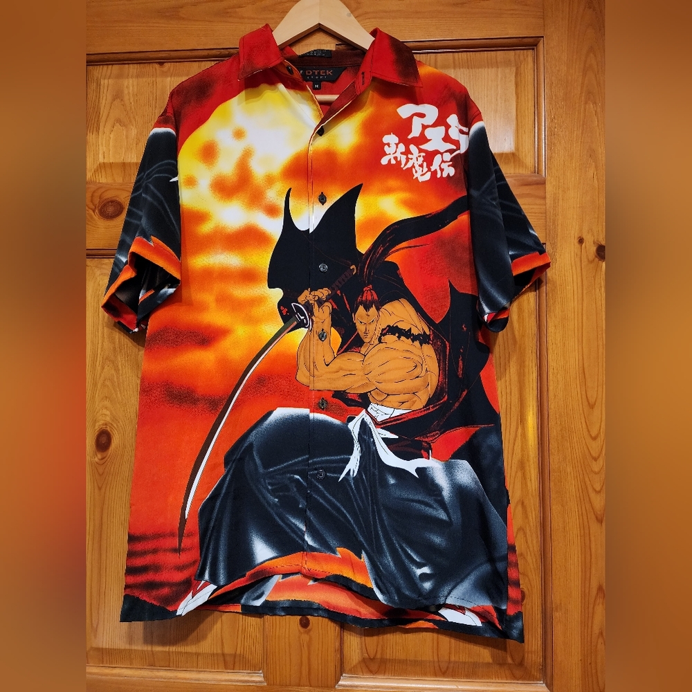 Vintage Samurai Anime Button Up Shirt, Size M